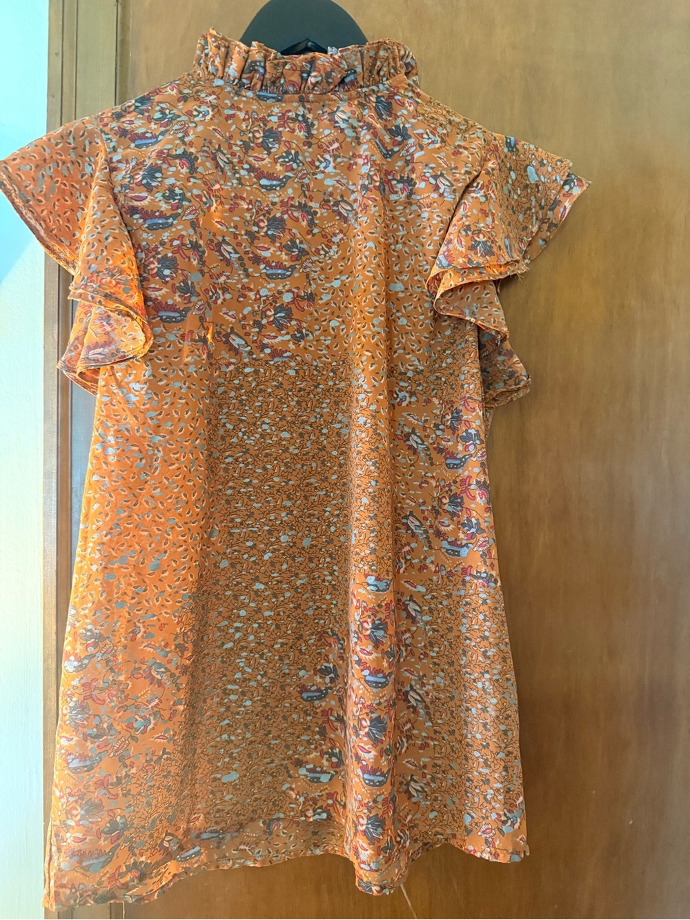 Elan Orange Floral Ruffle-Neck Blouse